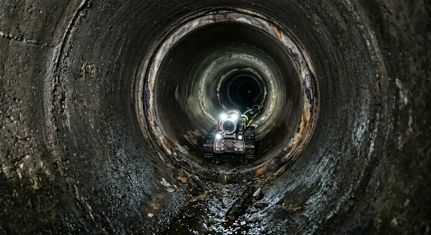 Robotic sewer camera inspecting pipe interior for Sewer Line Cleaning in West Warwick